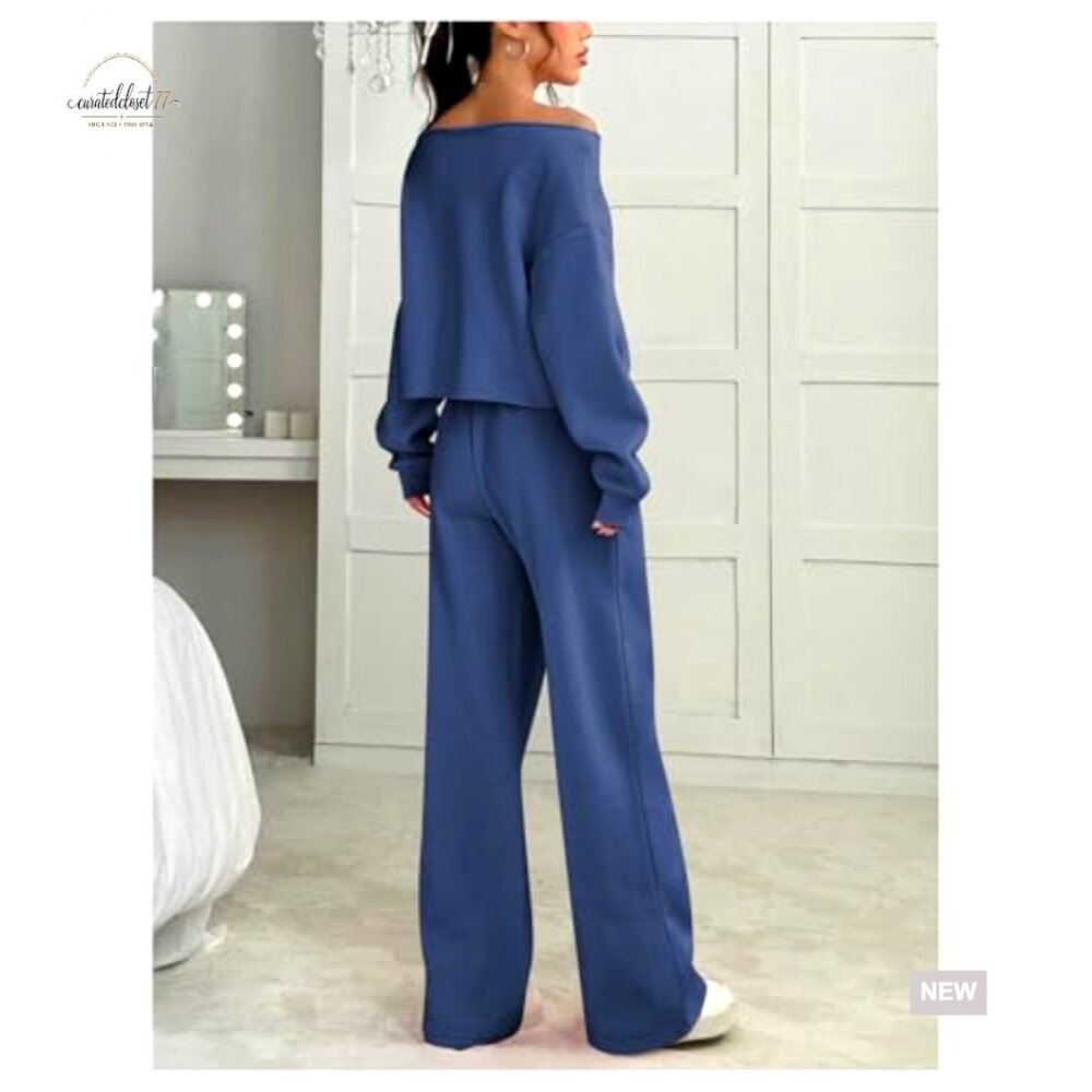 Large Polyester Lounge Set Off Shoulder Crop Top … - image 2